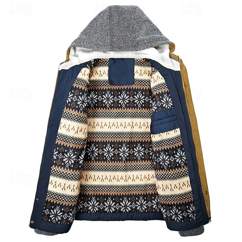 Men's Winter Jacket Fleece Jacket Casual Jacket Vacation Daily Thermal Warm Pocket Fleece Fall Winter Color Block Fashion Streetwear Hooded Regular Black Blue Jacket2