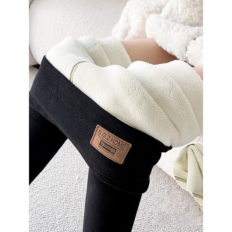 Women's Fleece Pants Leggings Fashion Basic Casual Full Length High Waist Plain High Cut Comfy Soft Comfortable Stretchy Home Daily Dark-Gray Black Beige Gray Summer Spring Fall Winter Slim Fit2