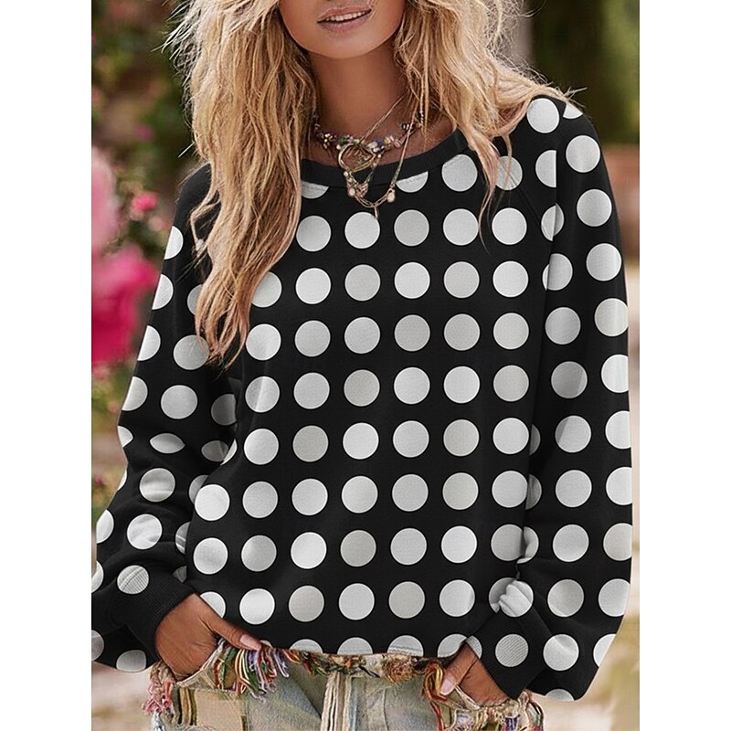 Women's Pullover Sweatshirts Geometric Polka Dot Fashion Streetwear Classic Long Sleeve Round Neck Regular Tops Dailywear Casual Print Black Spring Fall