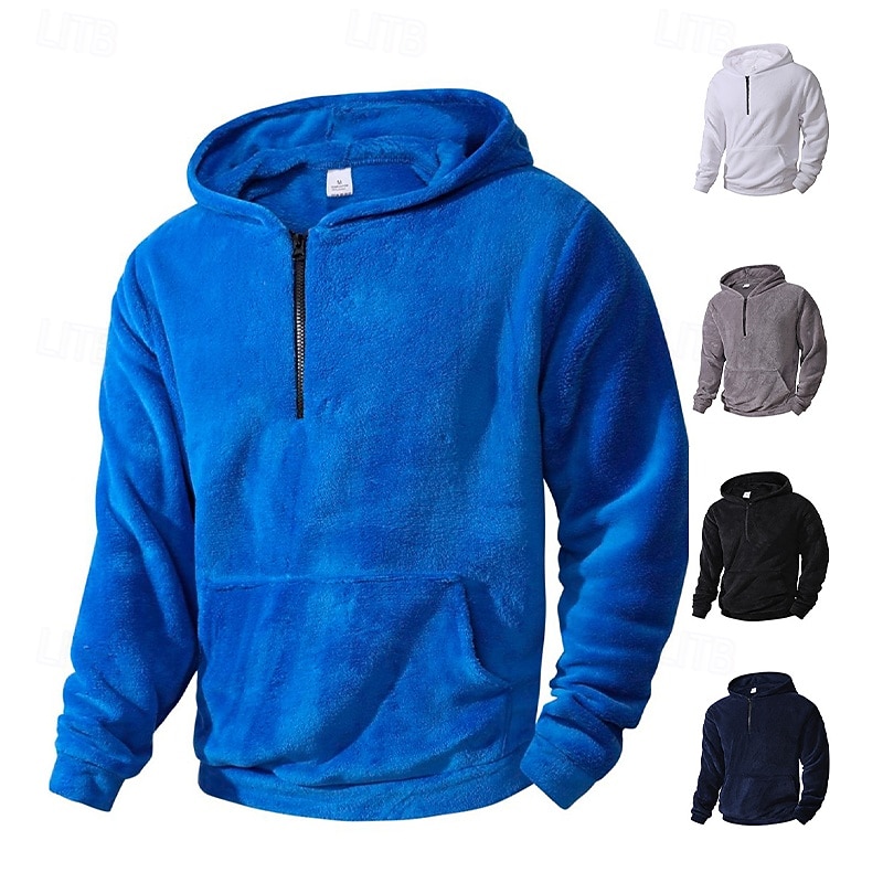 Men's Hoodie Quarter Zip Hoodie Fleece Hoodie Black White Navy Blue Blue Gray Hooded Plain Sports & Outdoor Casual Daily Streetwear Cool Sportswear Fall Winter Clothing Apparel Hoodies Sweatshirts