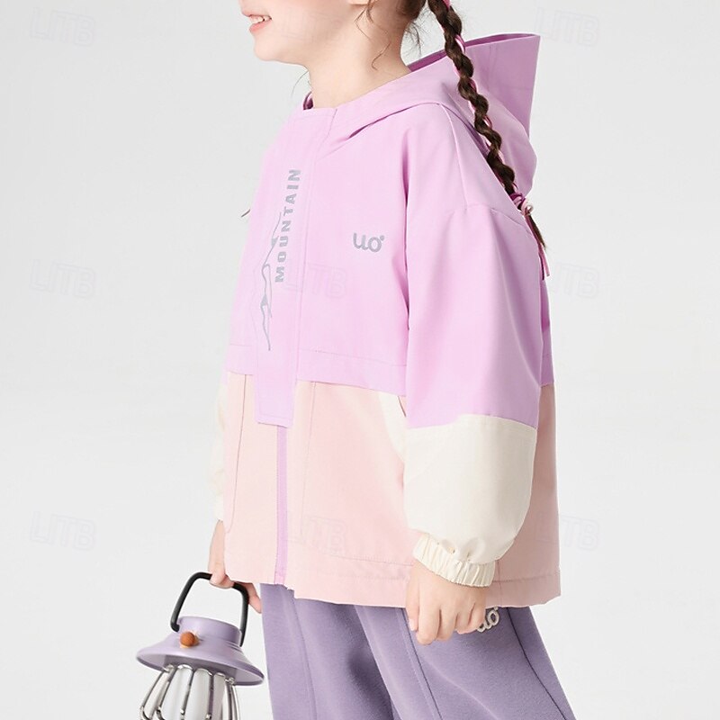 Kids Girls' Hiking Jacket Outdoor Jacket Coat Color Block Fashion Zipper Pocket School Coat Outerwear 4 years+ Spring Apple Green Pinky2