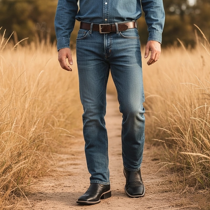 Men's Brown Western Cowboy Boots with Embroidered Shaft, Durable Faux Leather for Ranch and Casual Wear2