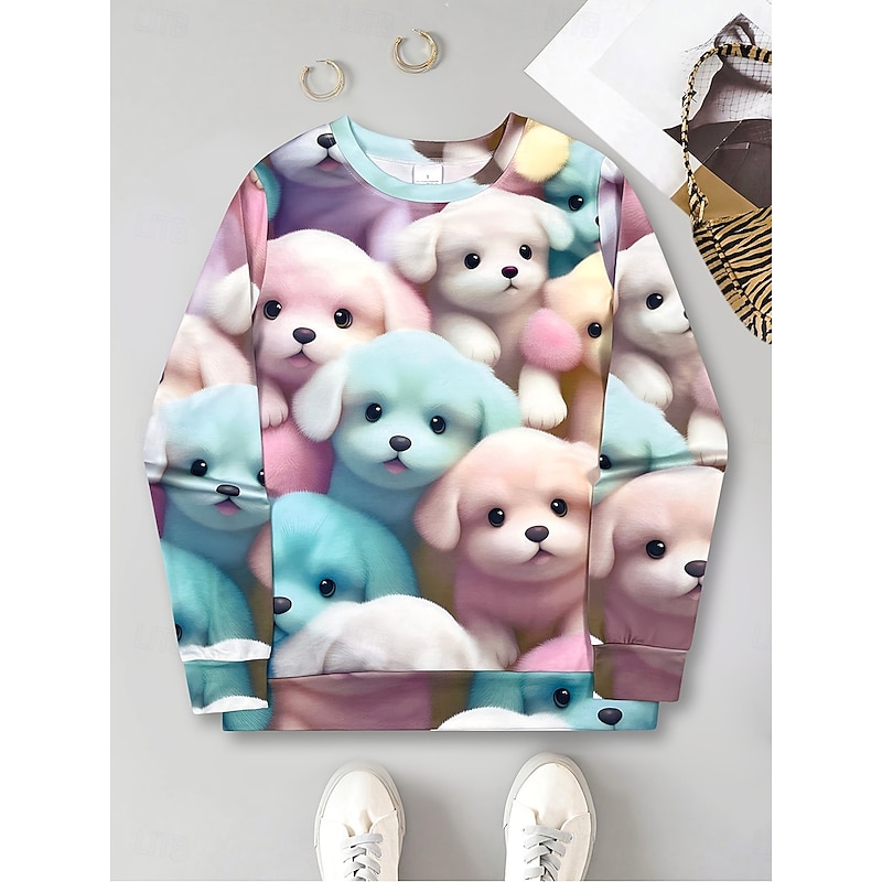 Women's Sweatshirts Graphic Animal Dog Vintage Casual Long Sleeve Crew Neck Round Neck Regular Tops Street Dailywear Casual Print Light Pink Spring Fall Winter2