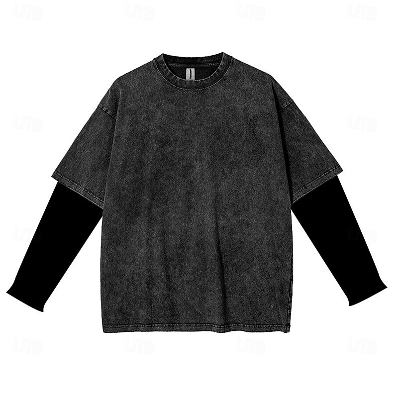 Men's T Shirt Tee Tee Top Long Sleeve Shirt Long Sleeve Crew Neck Spring Fall Color Block Fashion Designer Basic 2 in 1 Vacation Street Going out Black Khaki Gray Top Tee for Men4