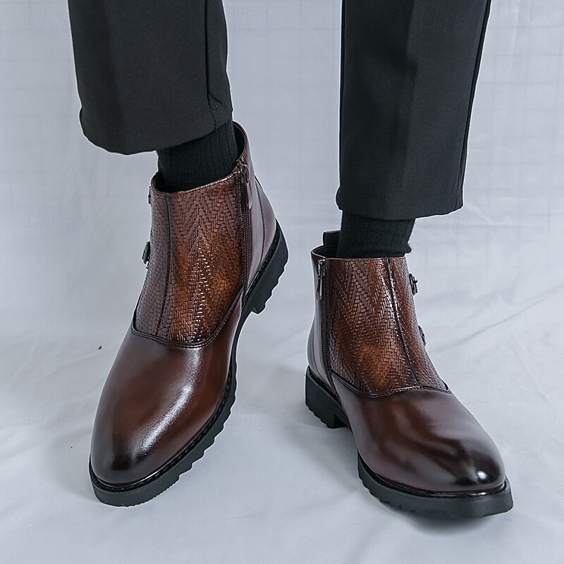 Men's Brown Double-Buckle Ankle Boots with Textured Detailing, Perfect for Casual and Semi-Formal Outfits, Stylish and Comfortable for Everyday Wear2