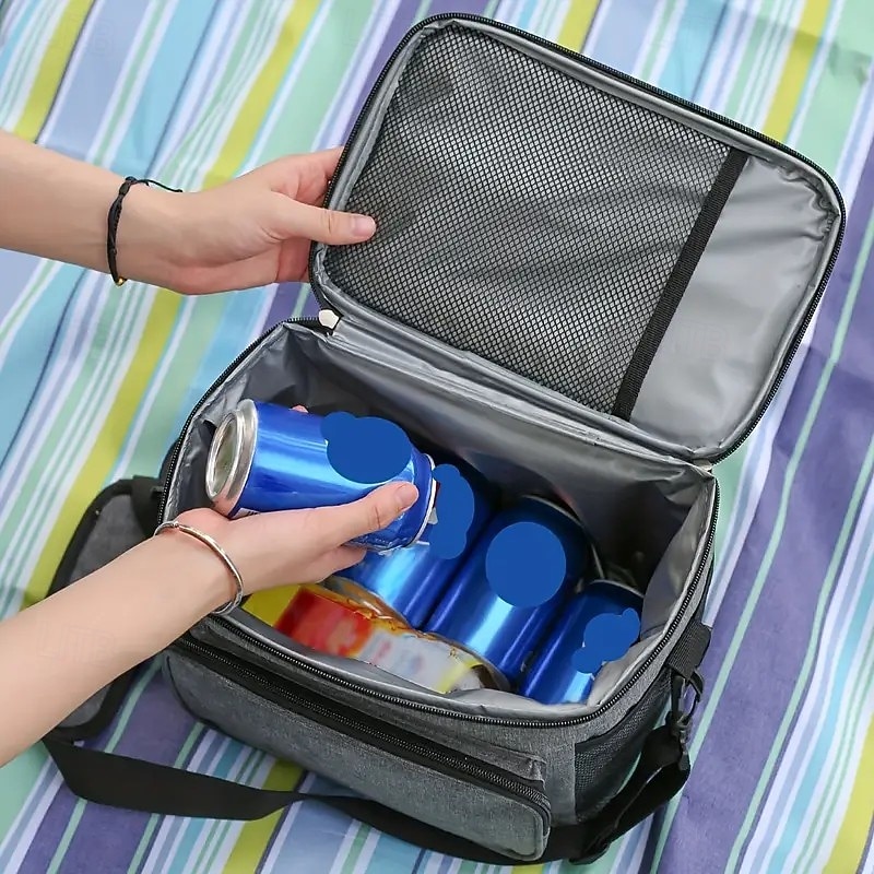 Outdoor Camping Insulated Cooler Bag – Leakproof 2.38 Gallon Capacity, Gray Oxford Fabric, Adjustable Shoulder Strap & Mesh Side Pockets, Suitable for Men & Women4