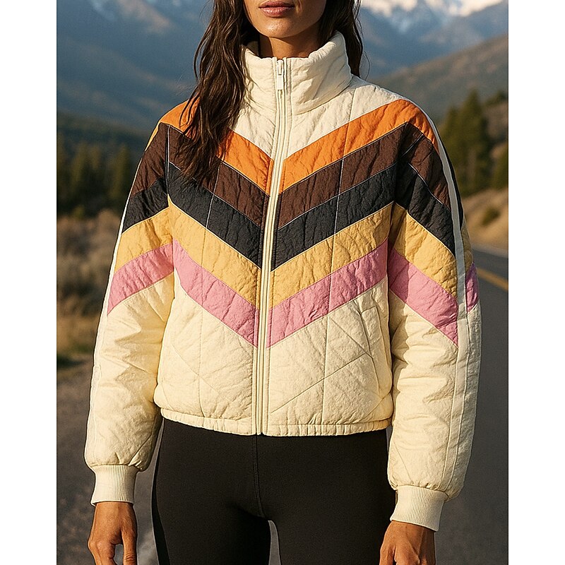 Women's Bomber Jacket Fleece Zip Up Jacket Long Sleeve Top Athleisure Fall Color Block Windproof Thick Warm Outdoor Travel Vacation Sportswear Activewear Black White Beige4