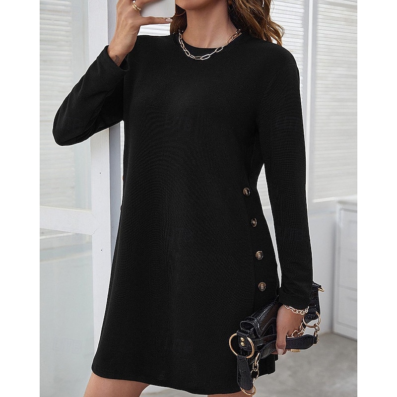Women's Mini Dress Black Dress Casual Dress Cocktail Dress Formal Dress Elegant Modern Daily Going out Weekend Regular Fit Plain Long Sleeve Crew Neck Black Pink Gray Spring Fall