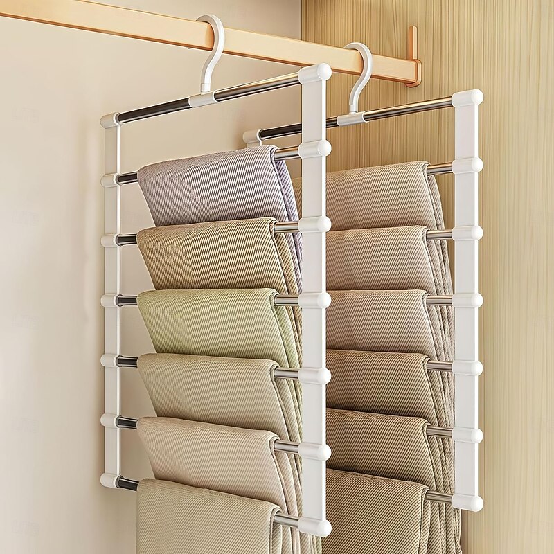 2PCS Pant Hangers Space Saving Stainless Steel Multi-Layer Closet Organizer for Jeans, Leggings, and Trousers Durable Clothes Rack for Home or Retail Use