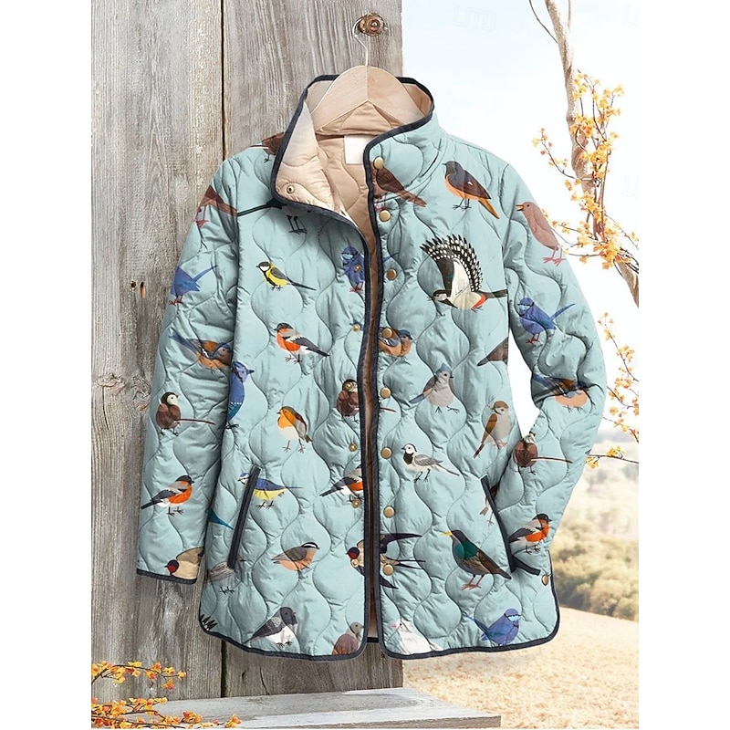Women's Winter Jacket Puffer Jacket Warm Comfortable Pocket Buttons Print Fashion Daily Outdoor Animal Vacation Casual Daily Single Breasted Regular Stand Collar Regular Fit Long Sleeve Outerwear Red3