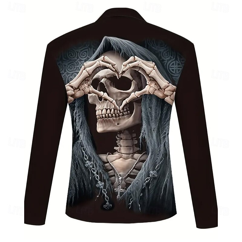 Halloween Men's Skull Polo Long Sleeve Turndown Leisure Athleisure Casual Daily Festival Zipper 3D Print Spring Fall Winter Black2