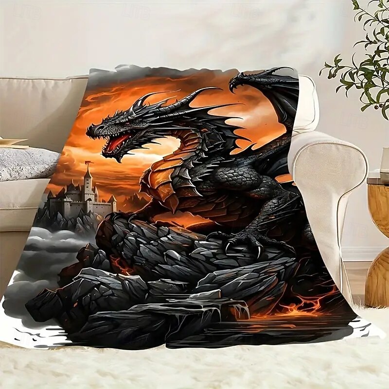 Tapestry Fleece Throw Blanket for Couch Dragon 3D Fantasy Bedroom Sofa Bed Decorative Warm Blanket Home Decor3