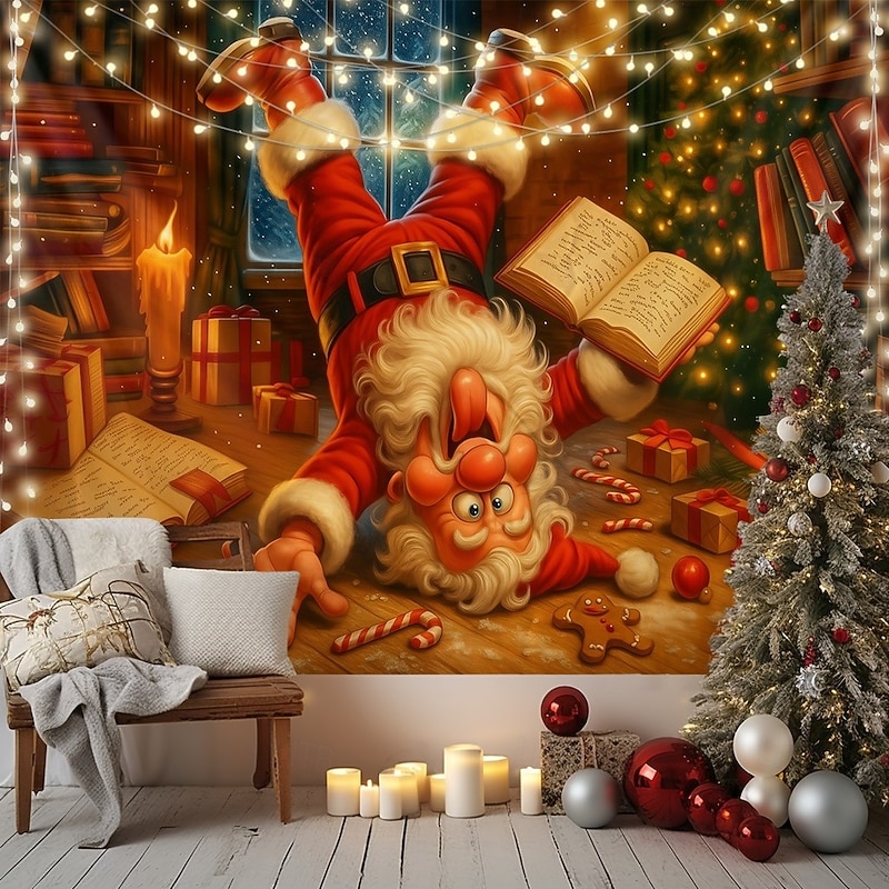 Christmas Wall Tapestry Backdrop, Funny Santa Claus Upside Down Wall Hanging, 2025 Xmas Holiday Room Decor for Bedroom, Living Room, Party and Outdoor4