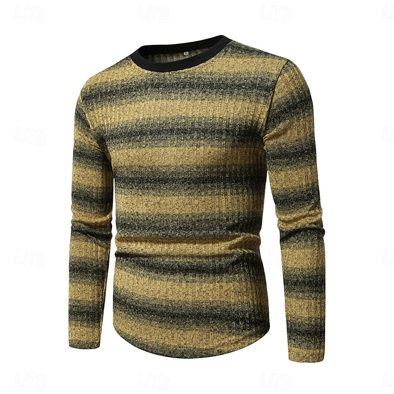 Men's Muscle Shirt Ribbed Knit tee Tee Top Long Sleeve Shirt Long Sleeve Crew Neck Summer All Seasons Horizontal Stripes Daily Casual Street Style Ribbed Outdoor Street Causal Pink Yellow khaki Top2