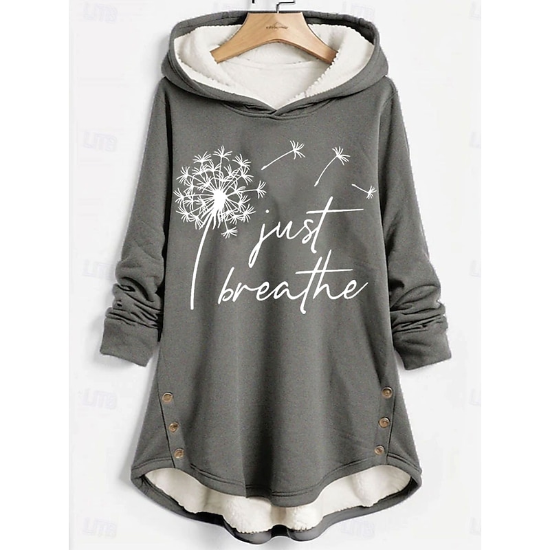 Women's Pullover Hoodie Sweatshirt Graphic Letter Dandelion Casual Comfrt Long Sleeve Hooded Long Tops Street Dailywear Casual Print Dark Pink Blue Gray Fall Winter