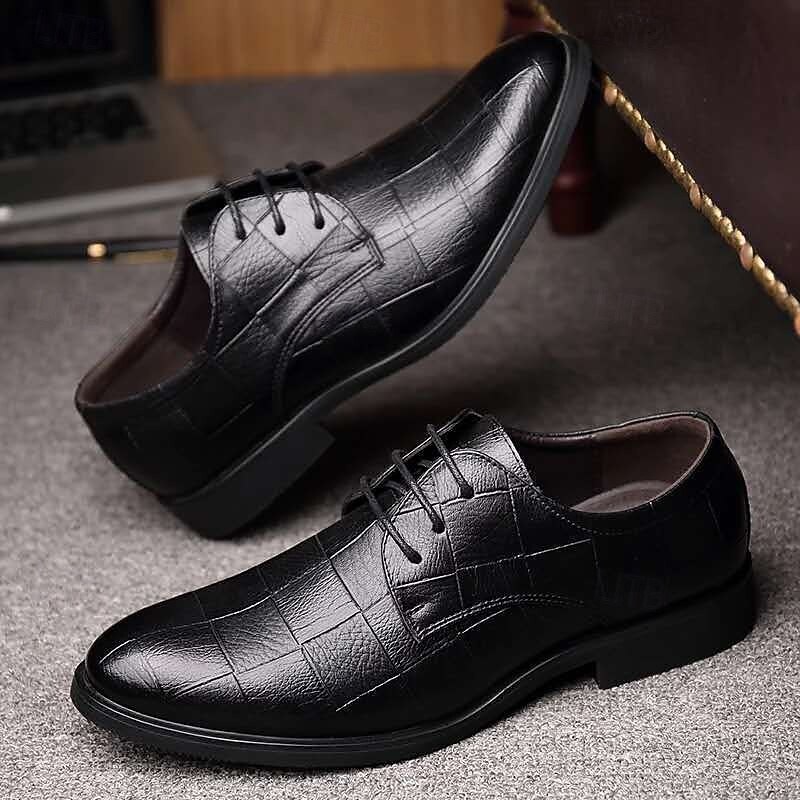 Men's Black Crocodile Pattern  Dress Shoes – Classic Business Formal Oxford Style Footwear for Office and Weddings3