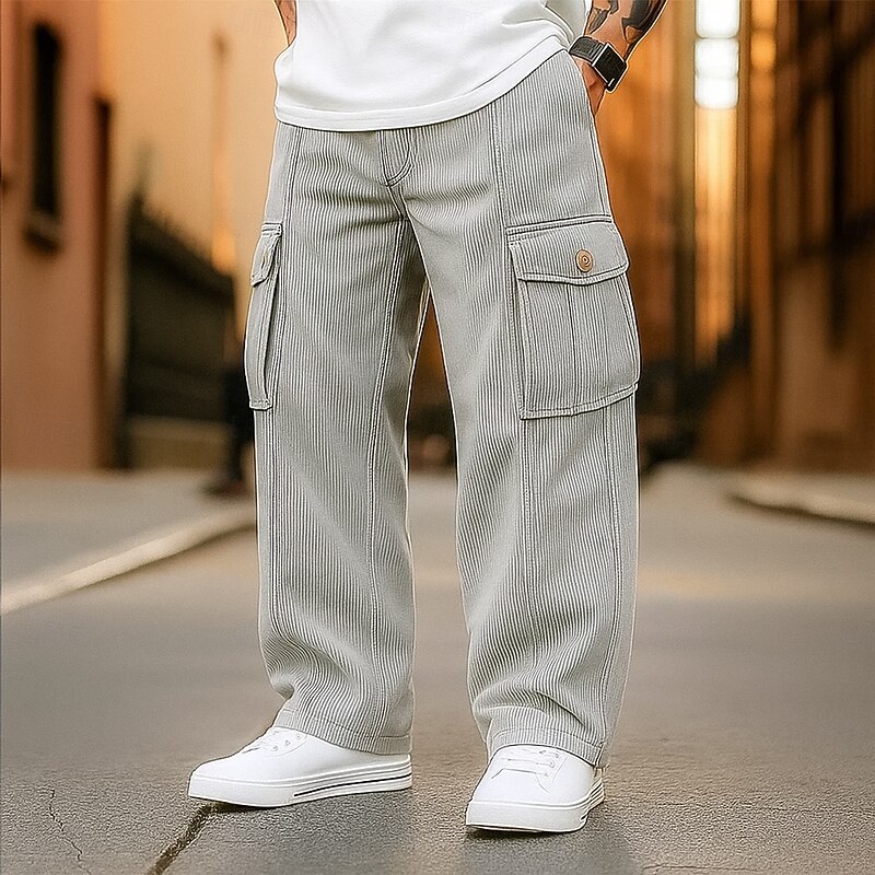 Men's Cargo Pants Cargo Trousers Corduroy Pants Zipper Pocket Buttons Solid Color Soft Breathable Full Length Formal Office Work Vacation Stylish Lake blue Green Inelastic4