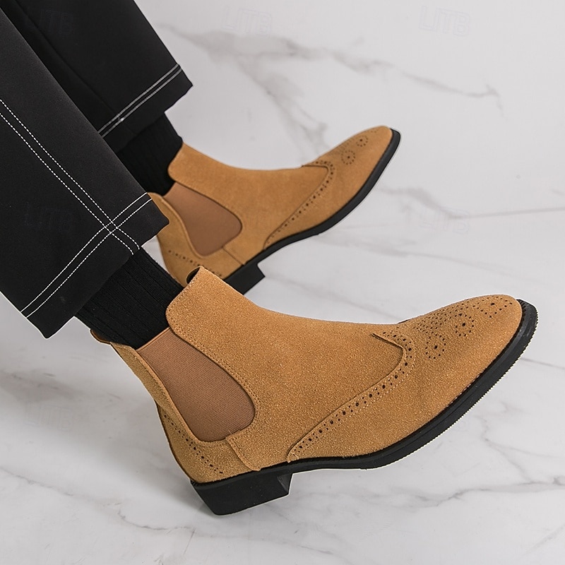 Men's Tan Chelsea Boots Suede-Style Slip-On with Elastic Side Comfort Fit for Smart Casual, Parties and Workwear3