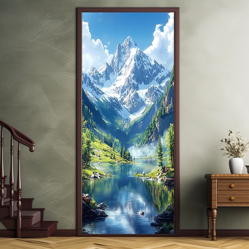 Door Cover Outdoor Banners Landscape Mountains 3D Scenic Bedroom Living Room Front Door Home Decor2