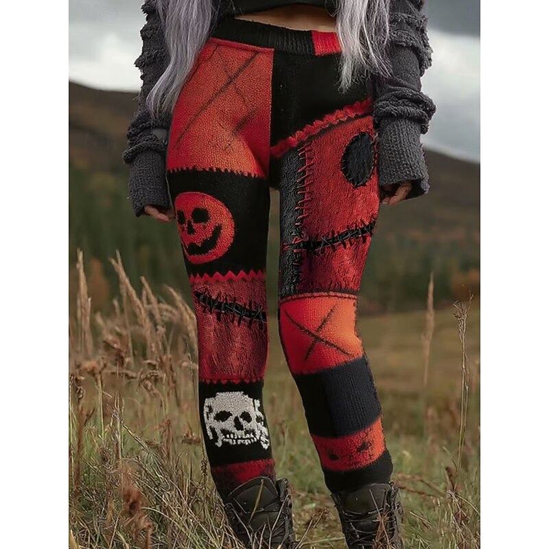 Women's Leggings Vacation Vintage Ethnic Style Full Length High WaistPantsHalloween Graphic Monster Drawstring 3D Print Printing Quick Dry Breathability Soft Stretchy Formal Outdoor Vacation Red Blue