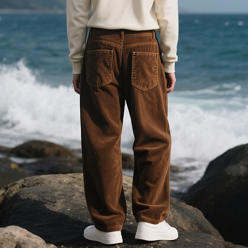 Men's Trousers Dress Pants Corduroy Pants Casual Pants Pocket Straight Leg Plain Comfort Breathable Full Length Party Business Daily Vacation Fashion Brown Inelastic