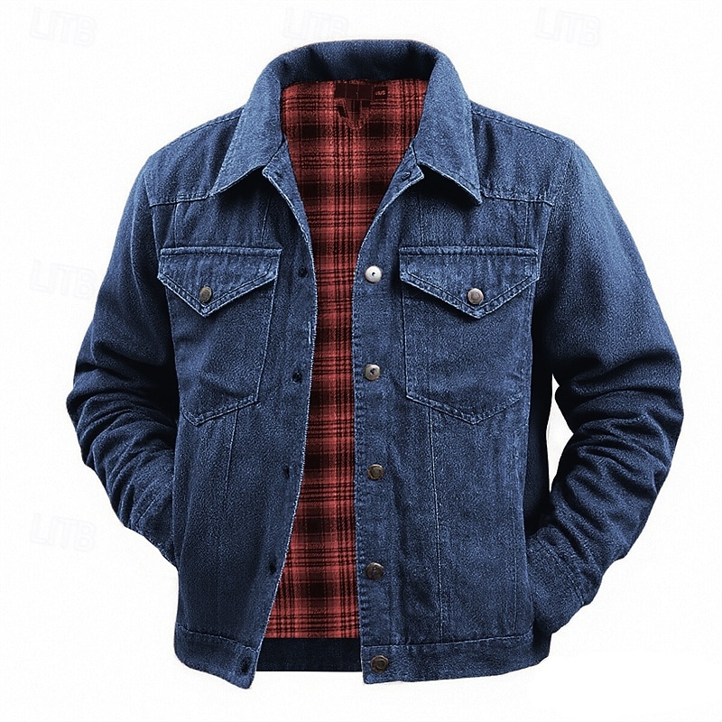 Men's Casual Jacket Denim Jacket Vacation Daily Wearproof Pocket Spring Fall Plain Fashion Classic Lapel Regular Brown Green Dark Blue Jacket