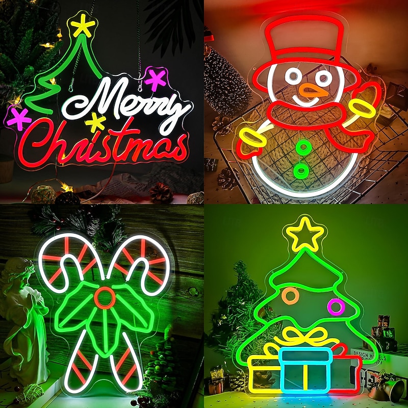 1 Pc Christmas acrylic neon wall light indoor wall Santa Claus Christmas tree snowman reindeer party atmosphere decoration light night light Usb power supply dimmable