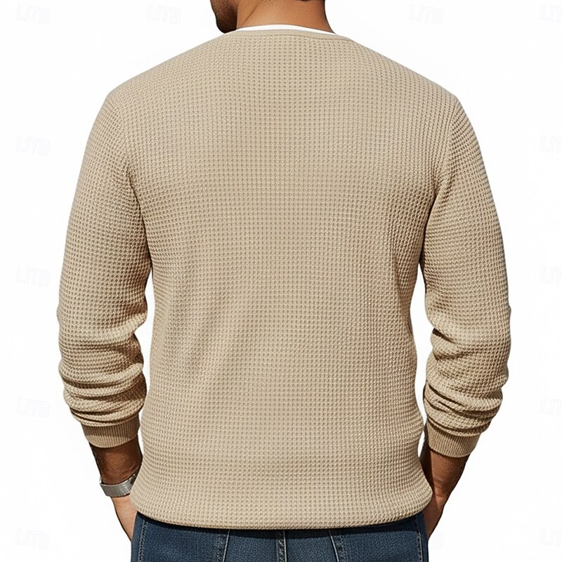 Men's Waffle T-shirt T Shirt Waffle Henley Shirt Long Sleeve Henley Winter Spring &  Fall Solid Color Traditional / Vintage Pockets Plain Outdoor Home Sports & Outdoor Navy Blue Blue Purple Top Tee2