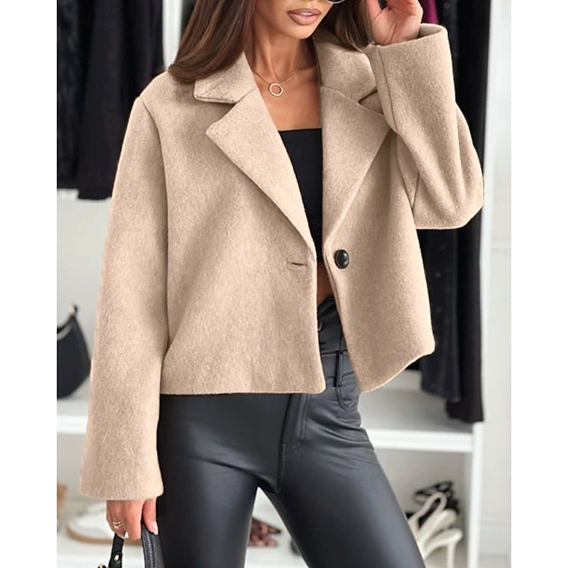 Women's Casual Jacket Warm Comfortable Buttons Fashion Outdoor Plain Going out Weekend Single Breasted Regular Lapel Regular Fit Long Sleeve Outerwear Black White Khaki Fall Winter3