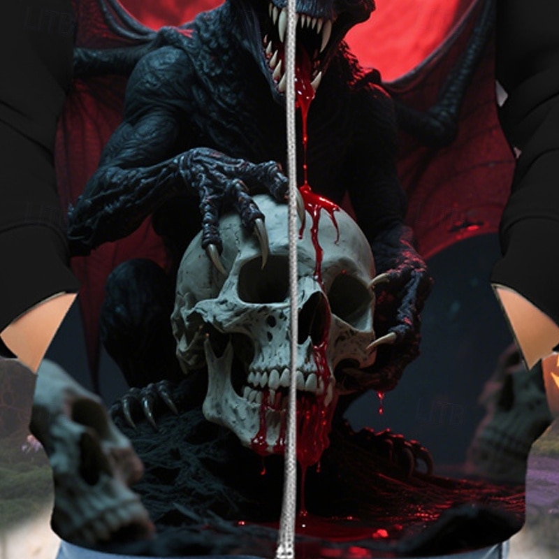 Halloween Boys' 3D Skull Hoodie Coat Outerwear Long Sleeve Spring Fall Adorable Sport Kids 4-12 Years Zip Street Daily Regular Fit3