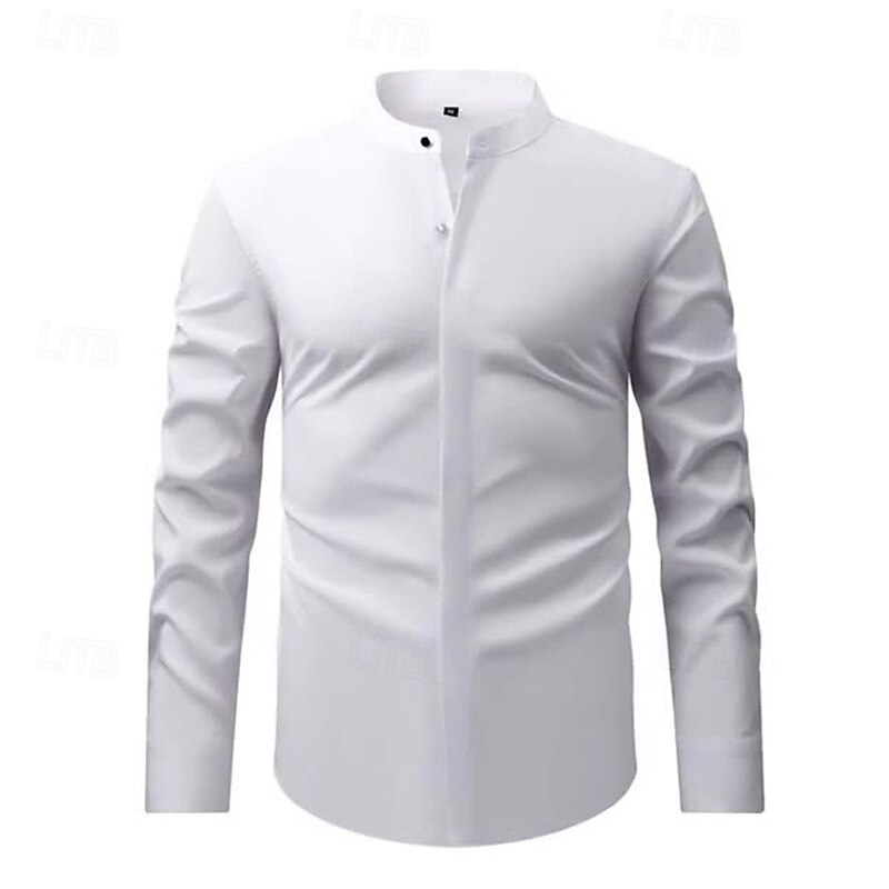 Men's Shirt Dress Shirt Non Iron Shirt Band Collar Shirt Plain Business Daily Black White Yellow Wine Long Sleeve Mandarin Collar Summer Spring Clothing Apparel4