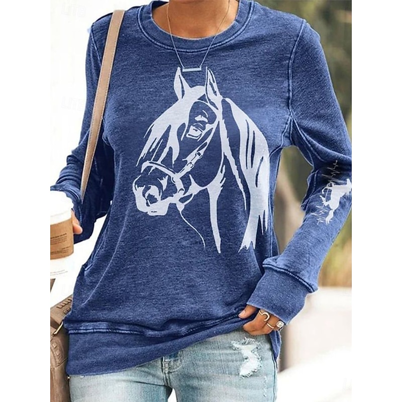 Women's Sweatshirts Graphic Animal Vintage Casual Long Sleeve Crew Neck Regular Tops Street Dailywear Casual Print Black Blue Spring Fall Winter