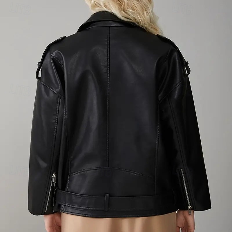 Women's Faux Leather Jacket Warm Comfortable Zipper Pocket Vintage Casual Solid Color Vacation Street Casual Daily Wear Short Regular Turndown Regular Fit Long Sleeve Outerwear Black Wine Fall Winter2