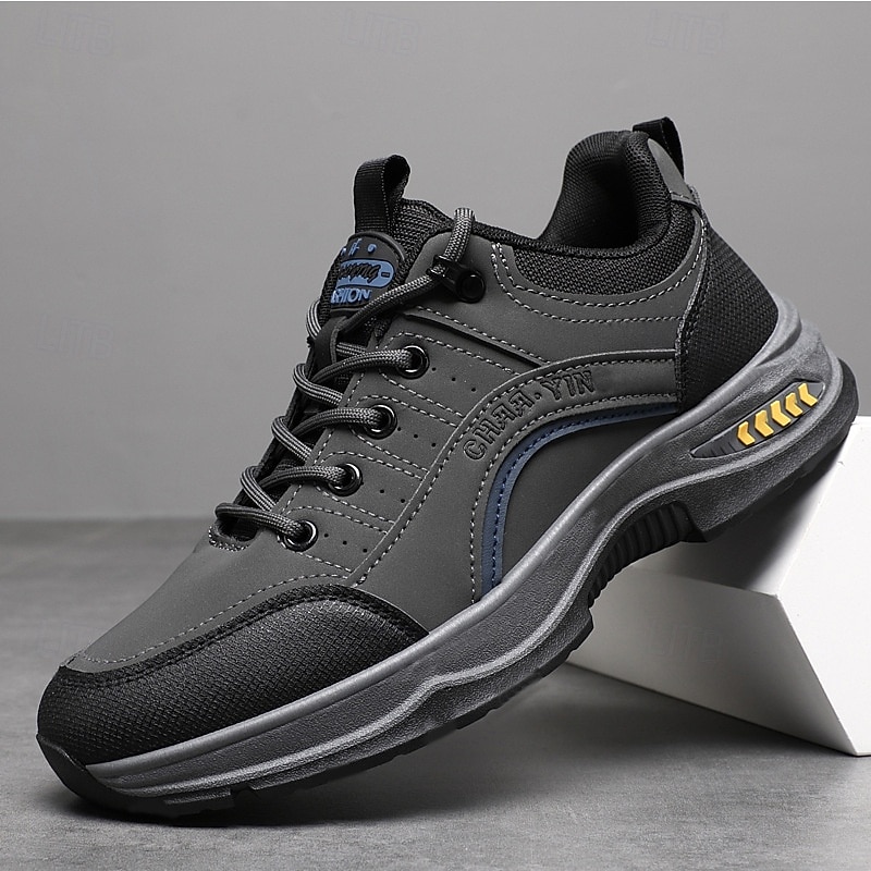 Men's Beige Faux Leather Outdoor Sneakers – Durable Non-Slip Casual Trail Shoes for Hiking, Travel and Everyday Wear2