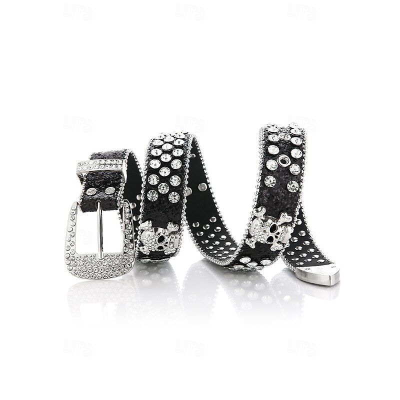 Unisex Halloween Rhinestone Skull Belt – Sparkly Punk Rock Faux Leather Waist Accessory for Parties, Concerts and Costume Outfits4