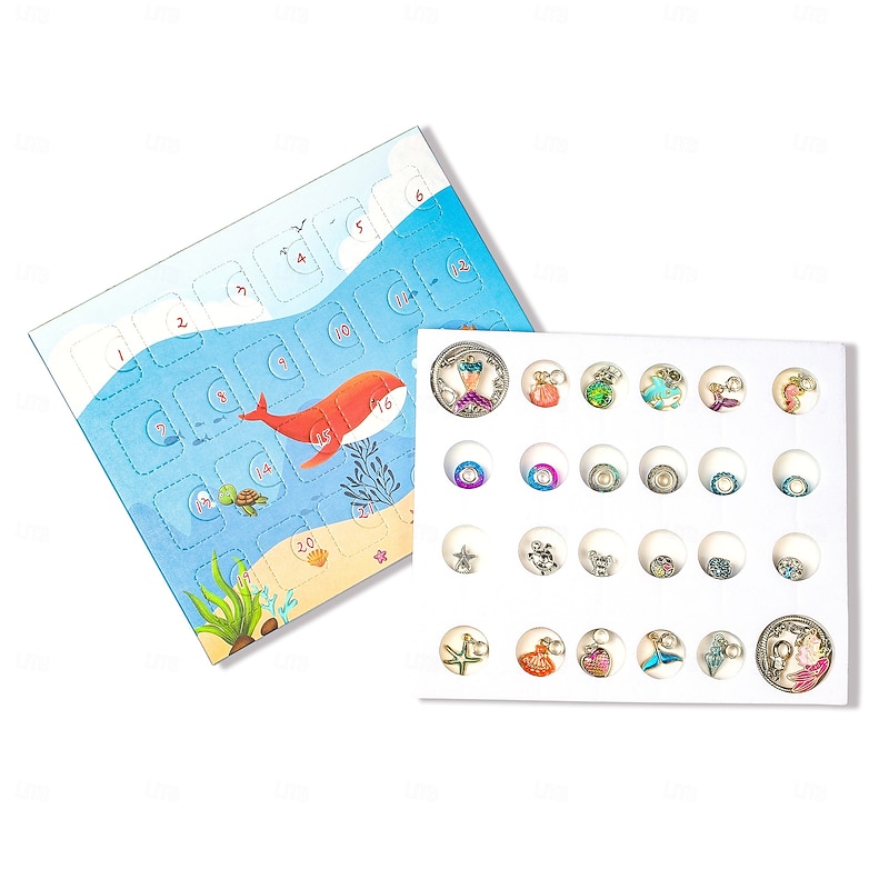 Christmas Advent Calendar Bracelets 2025 Ocean Theme, 24 Days DIY Jewelry Making Kit with Mermaid & Sea Charm Beads, 2 Adjustable Bracelets, Xmas Countdown Gift for Girls Kids Teens Women3