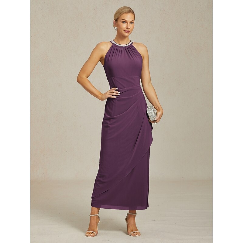 Women's Maxi Dress Sheath Dress Elegant Party Cocktail Solid Color Sleeveless Crew Neck Eggplant Summer