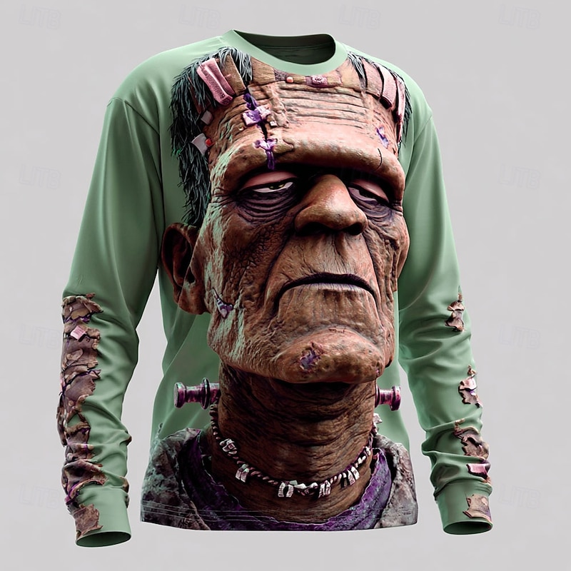 Halloween Men's Zombies 3D T Shirt Long Sleeve T shirt 3D Print Crew Neck Shirt Fashion Exaggerated Street Casual Daily Green 1# Green 2# Green 3# Summer Spring Fall Clothing Apparel S M L XL XXL XXXL2
