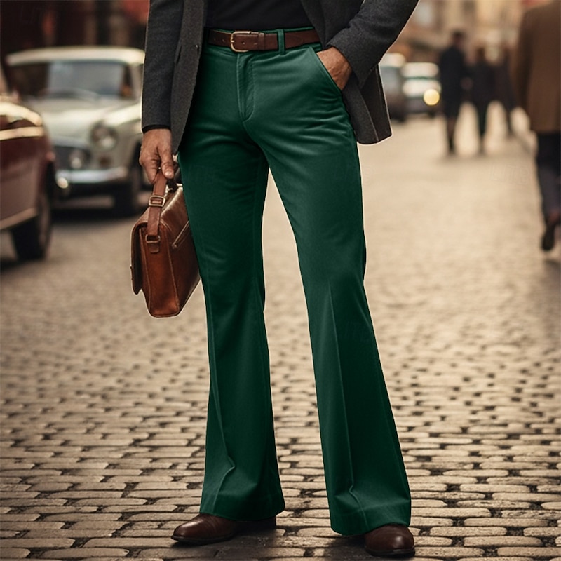 Men's Trousers Dress Pants Bell Bottom Flared Pants Velvet Pants Pocket Plain Comfort Breathable Full Length Formal Outdoor Party Fashion Streetwear Royal Blue Green Inelastic3