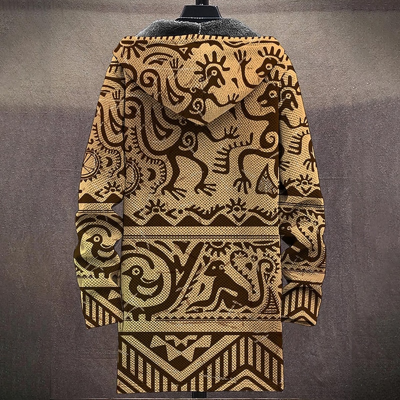 Men's Graphic Winter Coat Fleece Jacket Coat Thermal Warm Comfortable Casual Casual Daily Wear Zipper Pocket 3D Print Fall Winter Hooded Long Sleeve Brown2