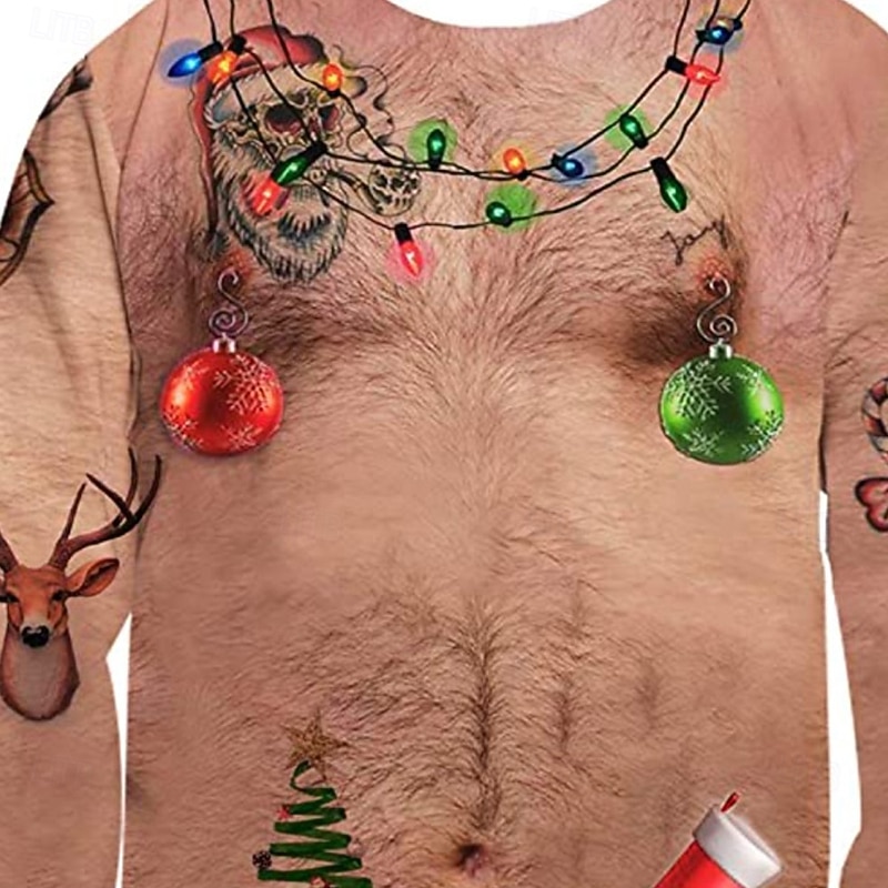 Ugly Christmas Sweater Men's Christmas Bell Lanterns Pullover Sweater Jumper Knitwear Crewneck Casual Vacation Daily Festival 3D Print Novelty Keep Warm Long Sleeve Spring Fall Winter Apricot2
