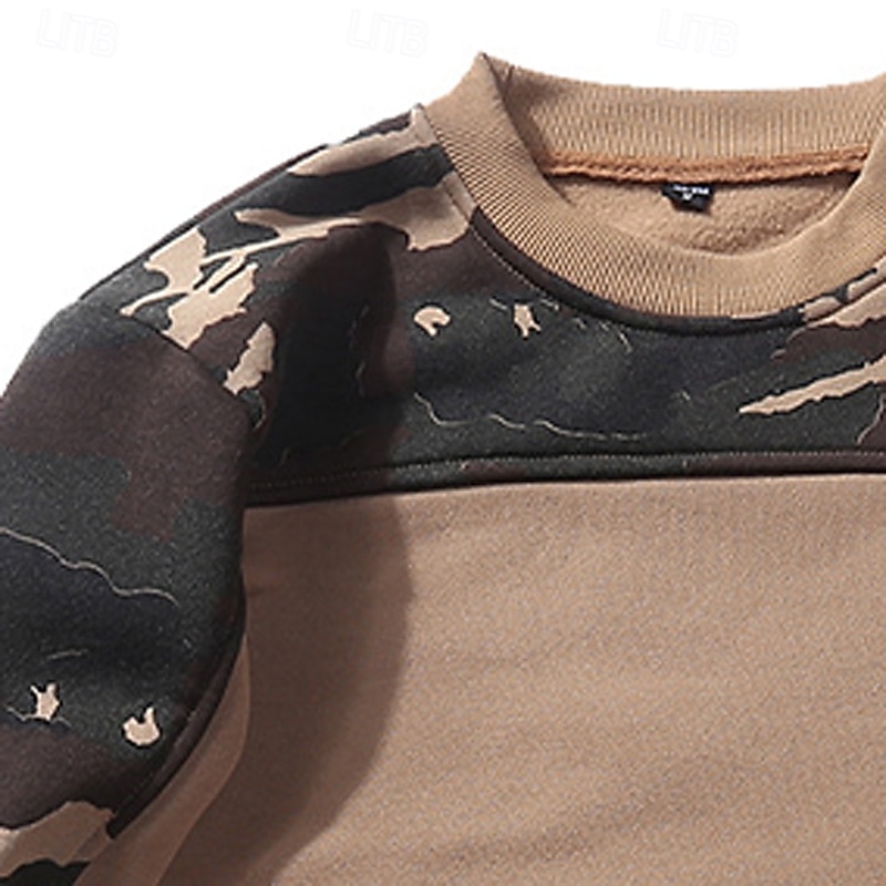 Men's Sweatshirt Pullover Hoodie Sweatshirt Pullover Army Green Khaki Crew Neck Plain Camouflage Patchwork Sports & Outdoor Casual Daily Streetwear Cool Sportswear Spring &  Fall Clothing Apparel4