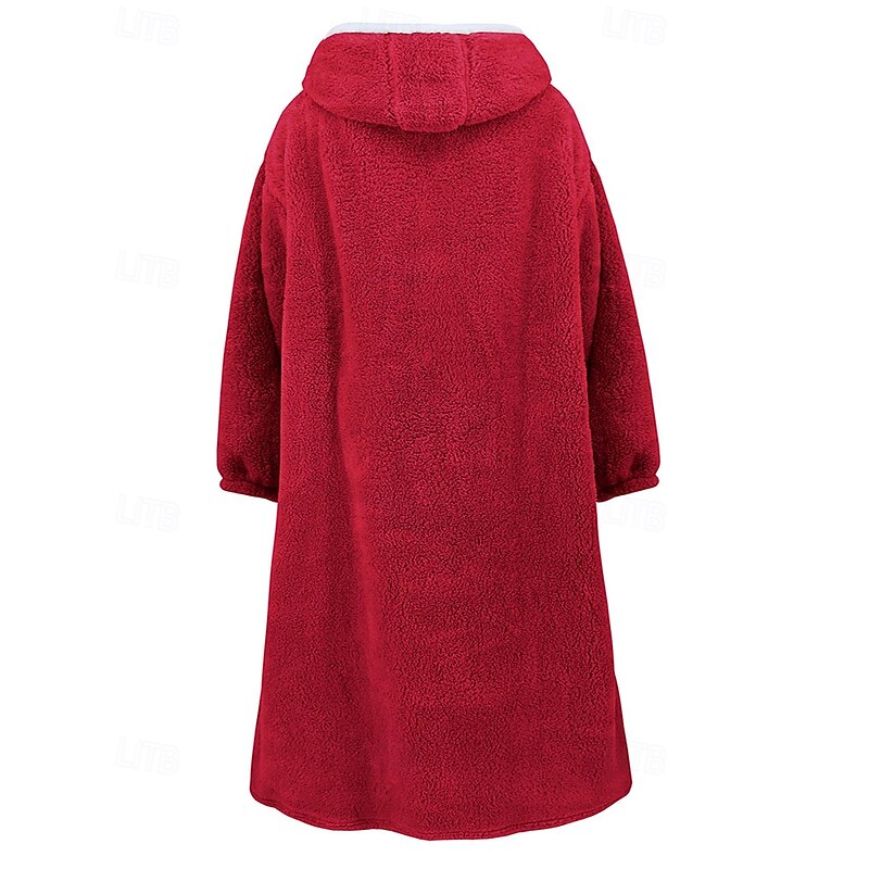 Women's Loungewear Nightgown Onesie Warm Plush Fruit Pocket Home Long Sleeve Crew Neck Red Khaki Dark Blue Gray Fall Winter Tailored Fit3