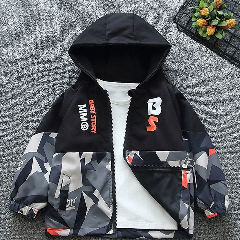 Kids Boys' Hiking Jacket Outdoor Jacket Outerwear Color Block Long Sleeve Zipper Pocket Lightweight Comfort Windproof Coat Outdoor Fashion Daily Deep Green ash-colored Spring Fall 4 years+2