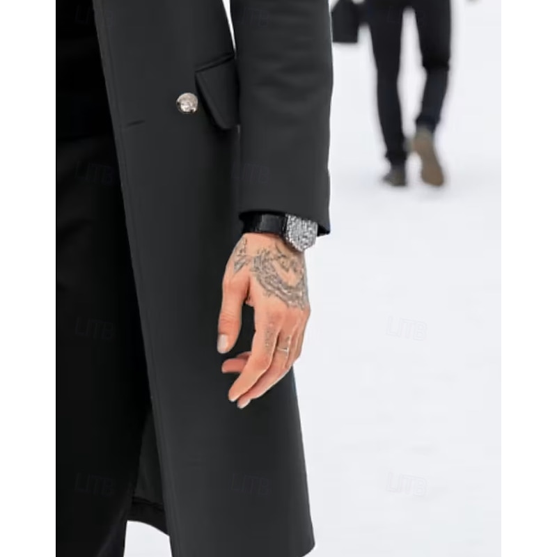 Men's Overcoat Trench Coat Long Trench Coat Vacation Daily Fall Winter Polyester Windproof Outerwear Clothing Apparel Fashion Classic Plain Pocket Lapel Double Breasted3