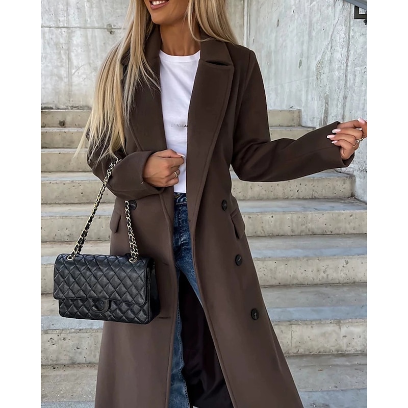Women's Casual Jacket Warm Comfortable Pocket Buttons Fashion Outdoor Plain Going out Weekend Single Breasted Regular Lapel Regular Fit Long Sleeve Outerwear Black Brown Khaki Fall Winter2