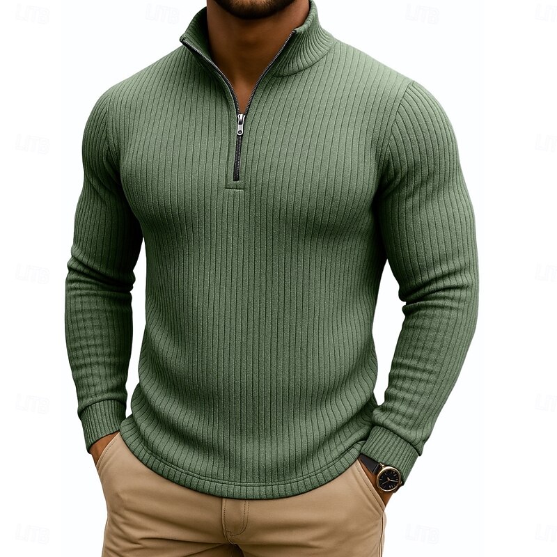 Men's T Shirt Ribbed Knit tee Tee Top Long Sleeve Shirt Long Sleeve Quarter Zip Spring Fall Winter Plain Pit Strip Fashion Designer Basic Knitting Vacation Street Casual Light Blue Navy Blue Purple3