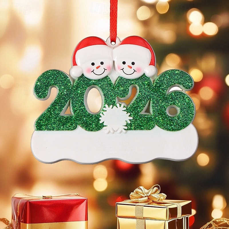 2026 Family Christmas Resin Ornaments with Red Ribbon DIY Handwritten Names Christmas Snowman Christmas Tree Decorations Perfect for Valentine's Day, Winter Holidays & Christmas Gifting4