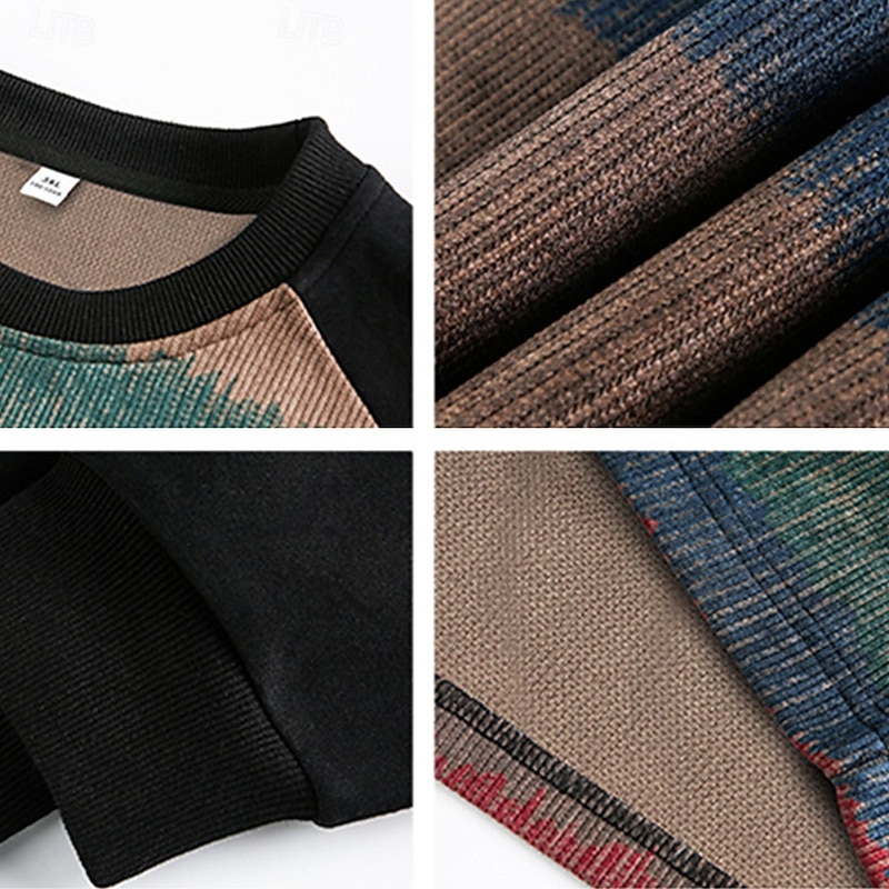 Men's Sweatshirt Black Crew Neck Color Block Stripes Patchwork Sports & Outdoor Daily Holiday Polyester Streetwear Basic Casual Spring Fall Clothing Apparel Hoodies Sweatshirts3