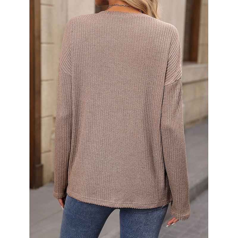 Women's Shirt Blouse Solid Color Stylish Casual Long Sleeve V Neck Regular Tops Daily Buttons Black Pink Army Green Orange Khaki Spring Fall2